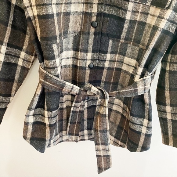 Divine Heritage XS NWT Wool Blend Plaid Check Belted Tie Waist Work Shirt Jacket - Picture 6 of 14